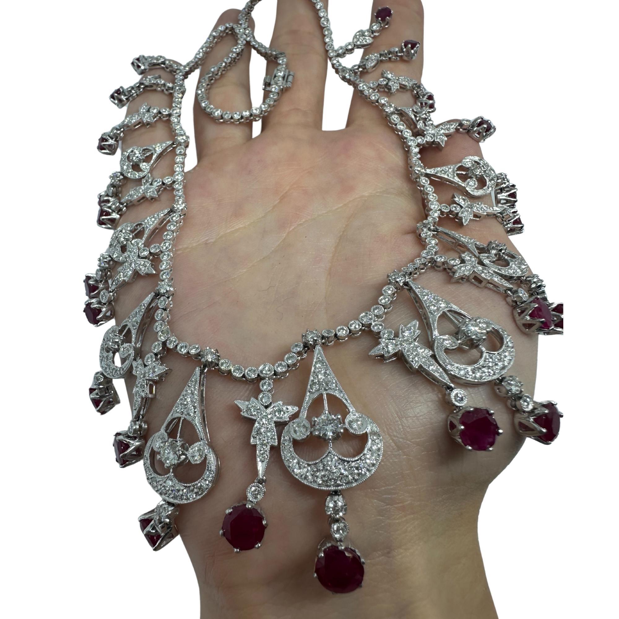 Collier en platine avec diamants et rubis en vente 5
