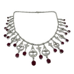 Platinum Diamond and Ruby Necklace