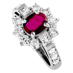 Platinum Diamond and Ruby Oval Ring