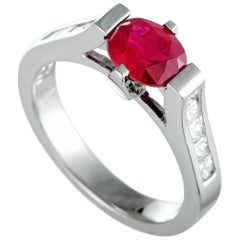 Platinum Diamond and Ruby Oval Ring