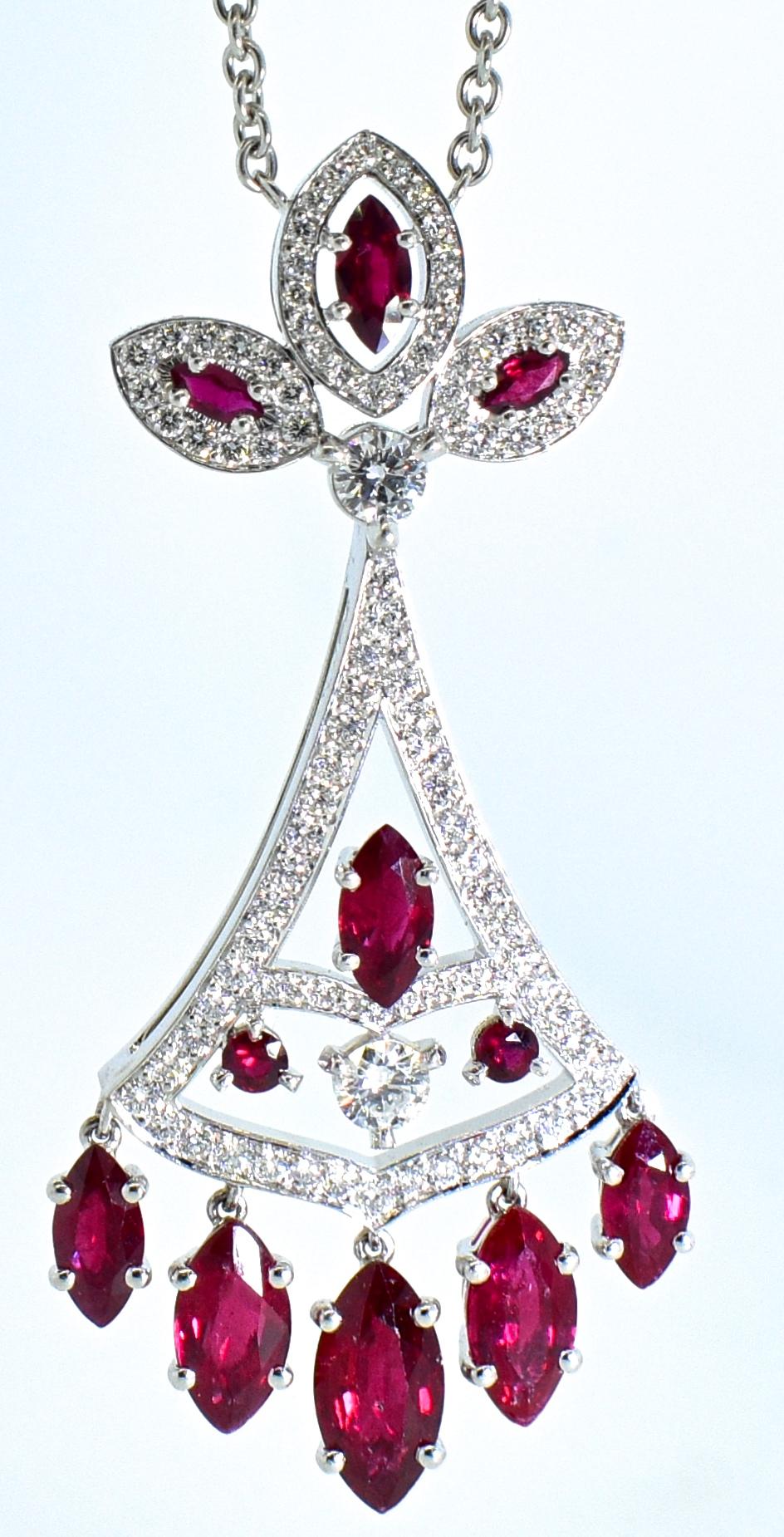 Belle Époque Platinum, Diamond and Ruby Pendant Necklace, Contemporary, Fabergé, NY