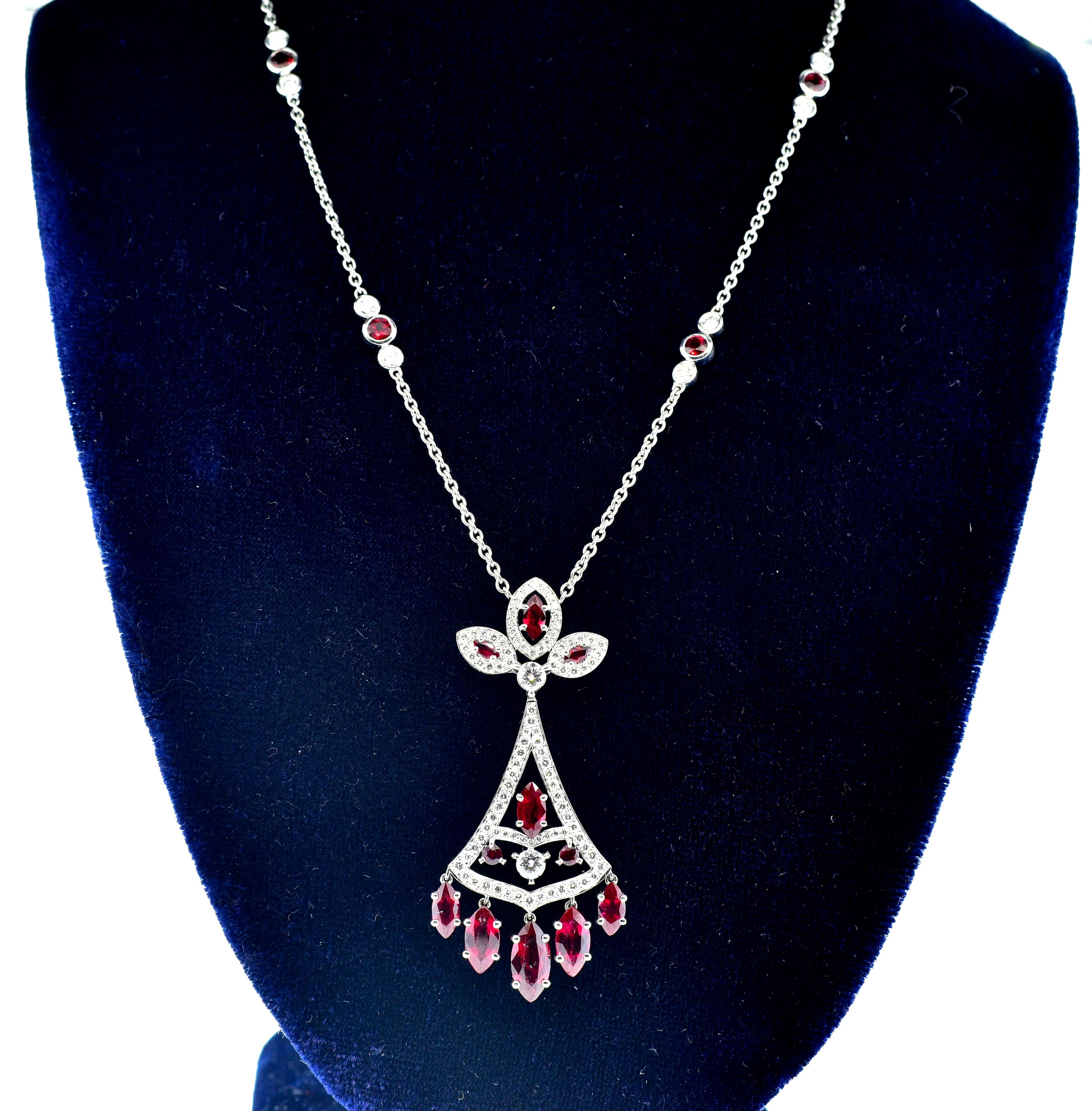 Women's or Men's Platinum, Diamond and Ruby Pendant Necklace, Contemporary, Fabergé, NY