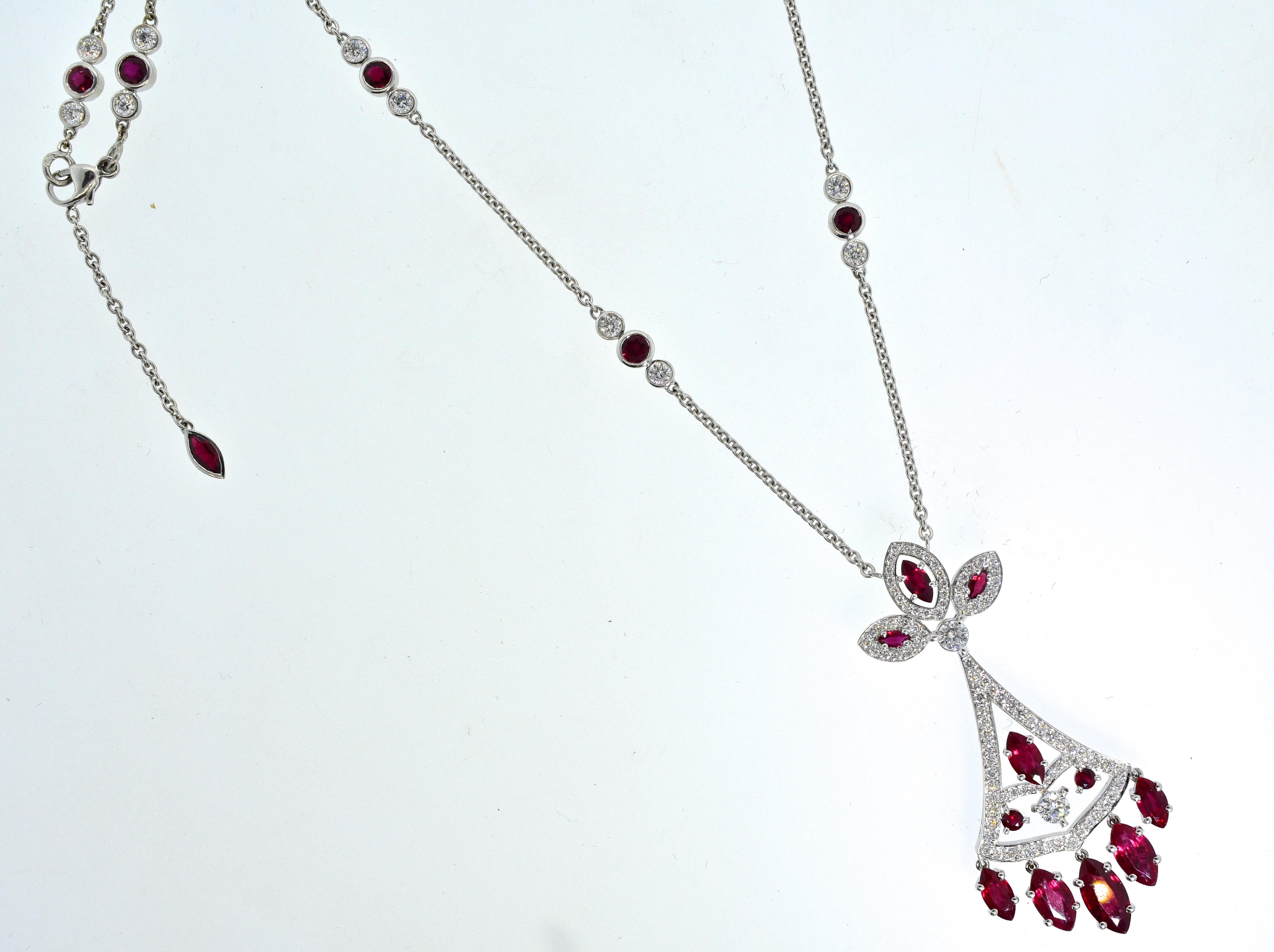 Platinum, Diamond and Ruby Pendant Necklace, Contemporary, Fabergé, NY 1
