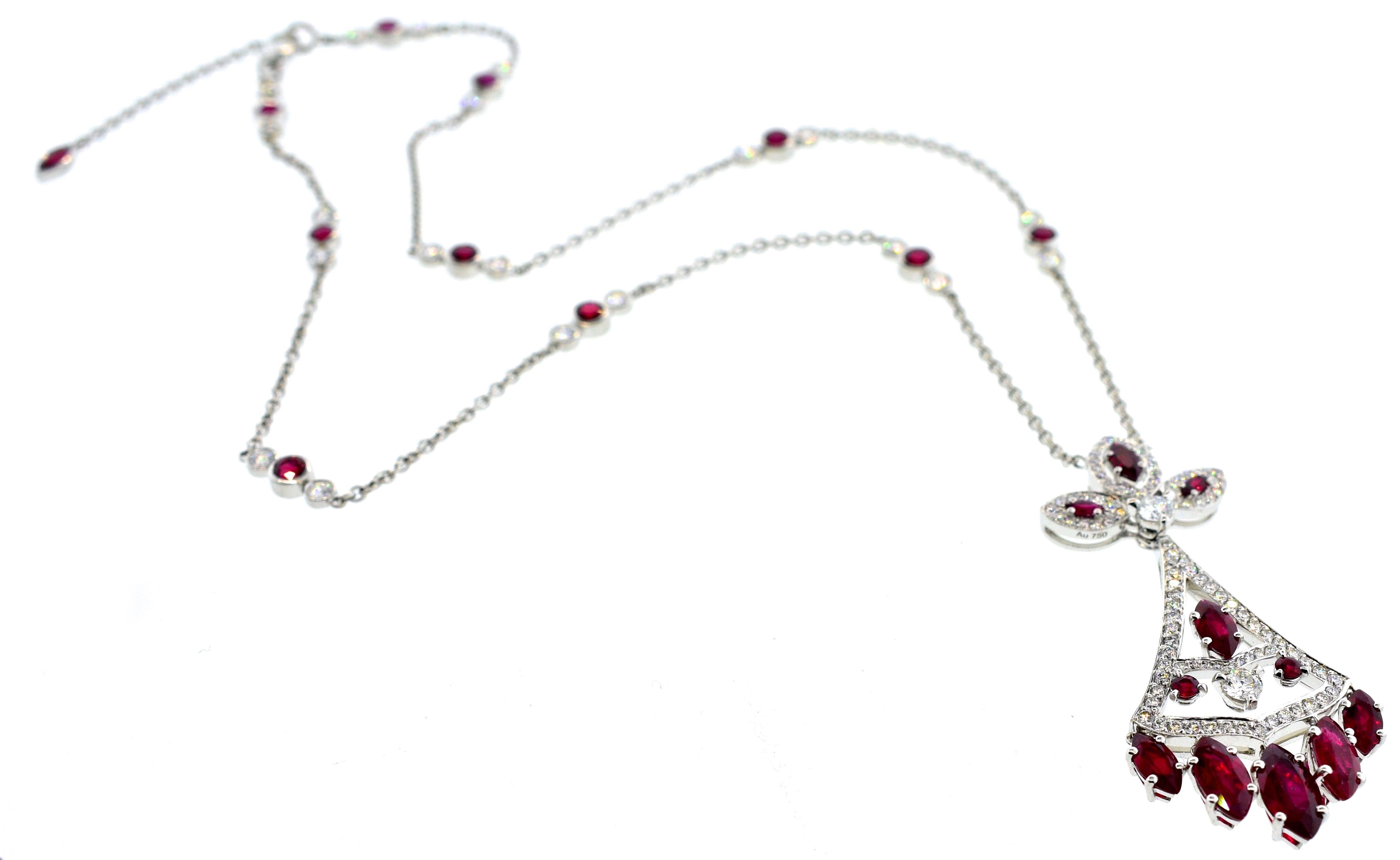 Platinum, Diamond and Ruby Pendant Necklace, Contemporary, Fabergé, NY 2