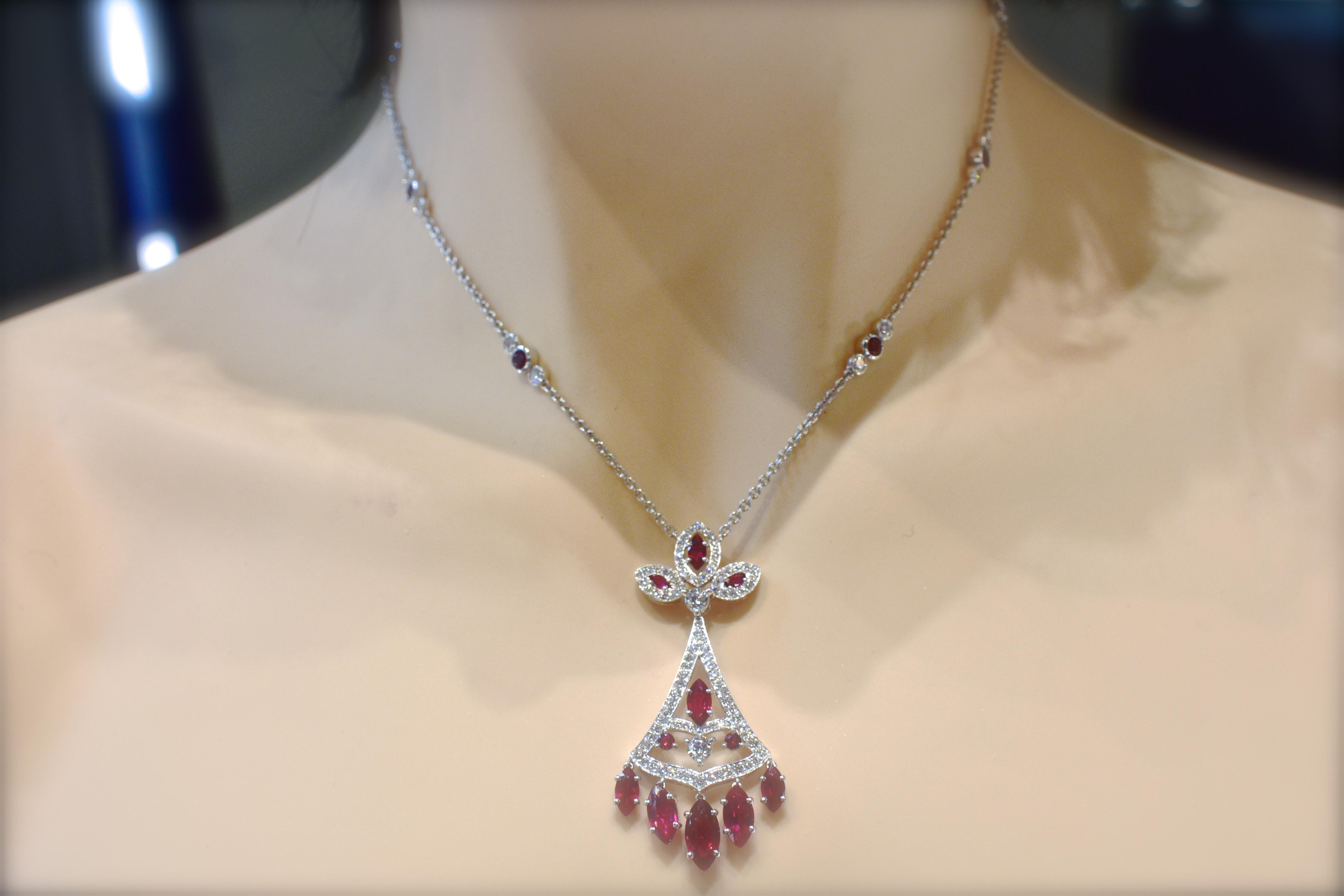Platinum, Diamond and Ruby Pendant Necklace, Contemporary, Fabergé, NY 4