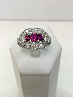 Platinum 1.30ct Ruby & 0.80ct Diamond Dome Ring, Italy 1930s-40s