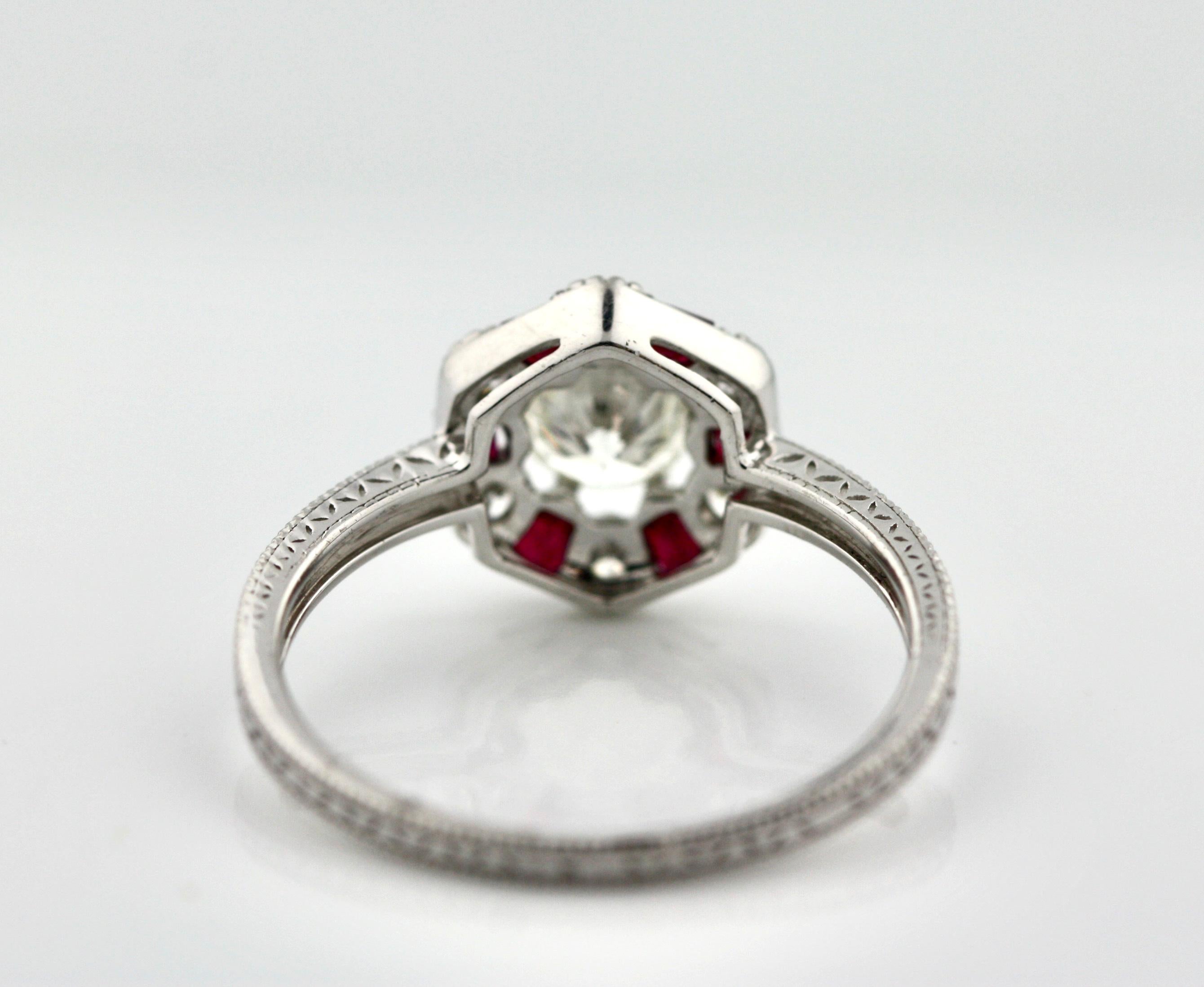 Platinum, Diamond and Ruby Ring In Good Condition In Palm Beach, FL