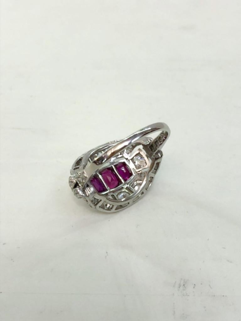 da uomo o donna Anello in platino con diamante e rubino in vendita