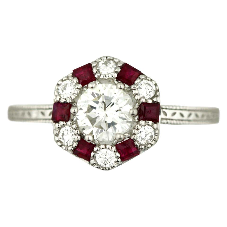 1950 French Ruby Diamond Platinum Ring For Sale at 1stDibs