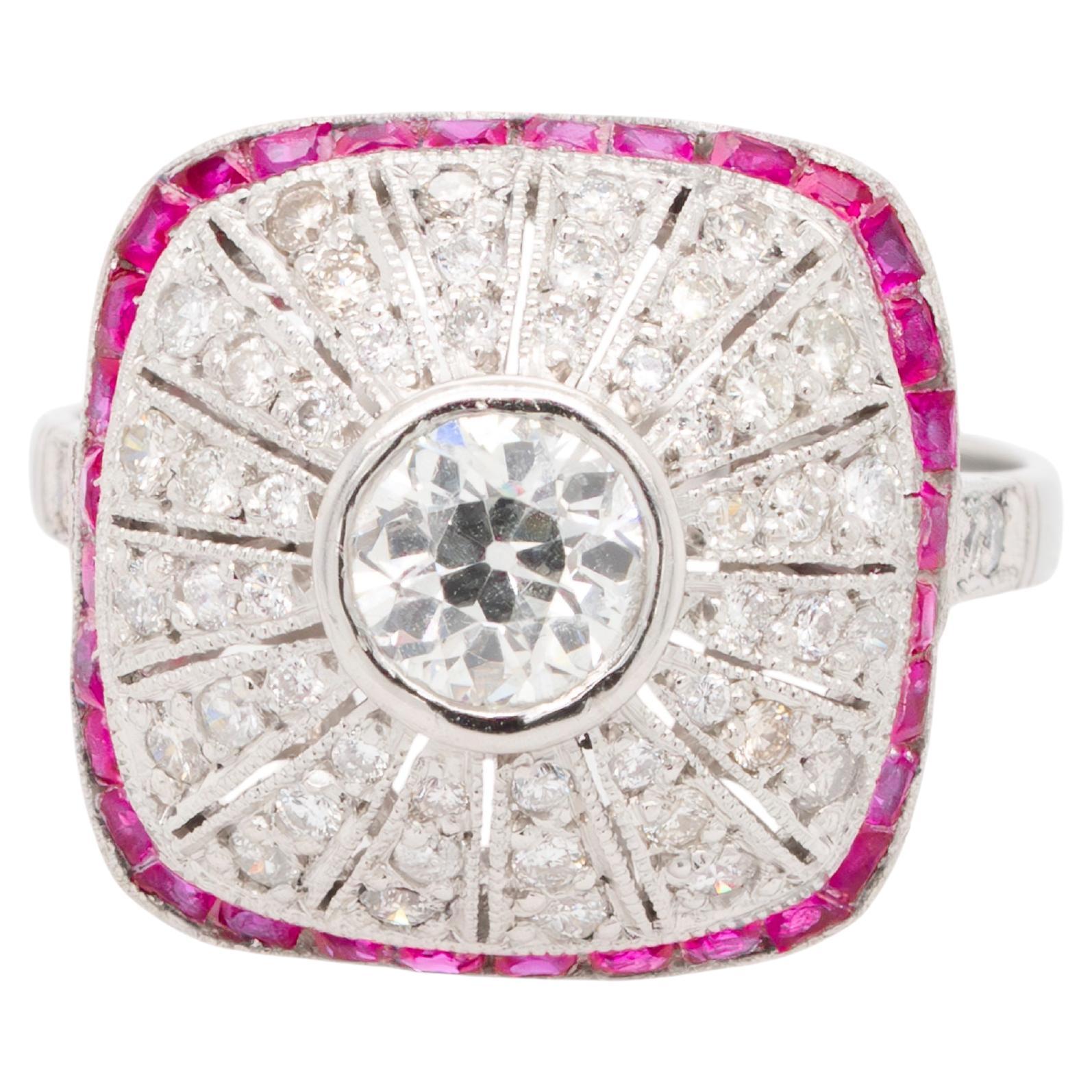 Platinum Diamond and Ruby Ring