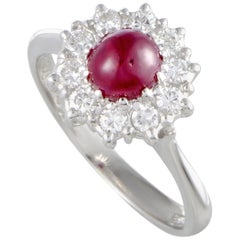 Platinum Diamond and Ruby Round Ring