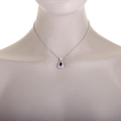 Platinum Diamond and Ruby Teardrop Pendant Necklace