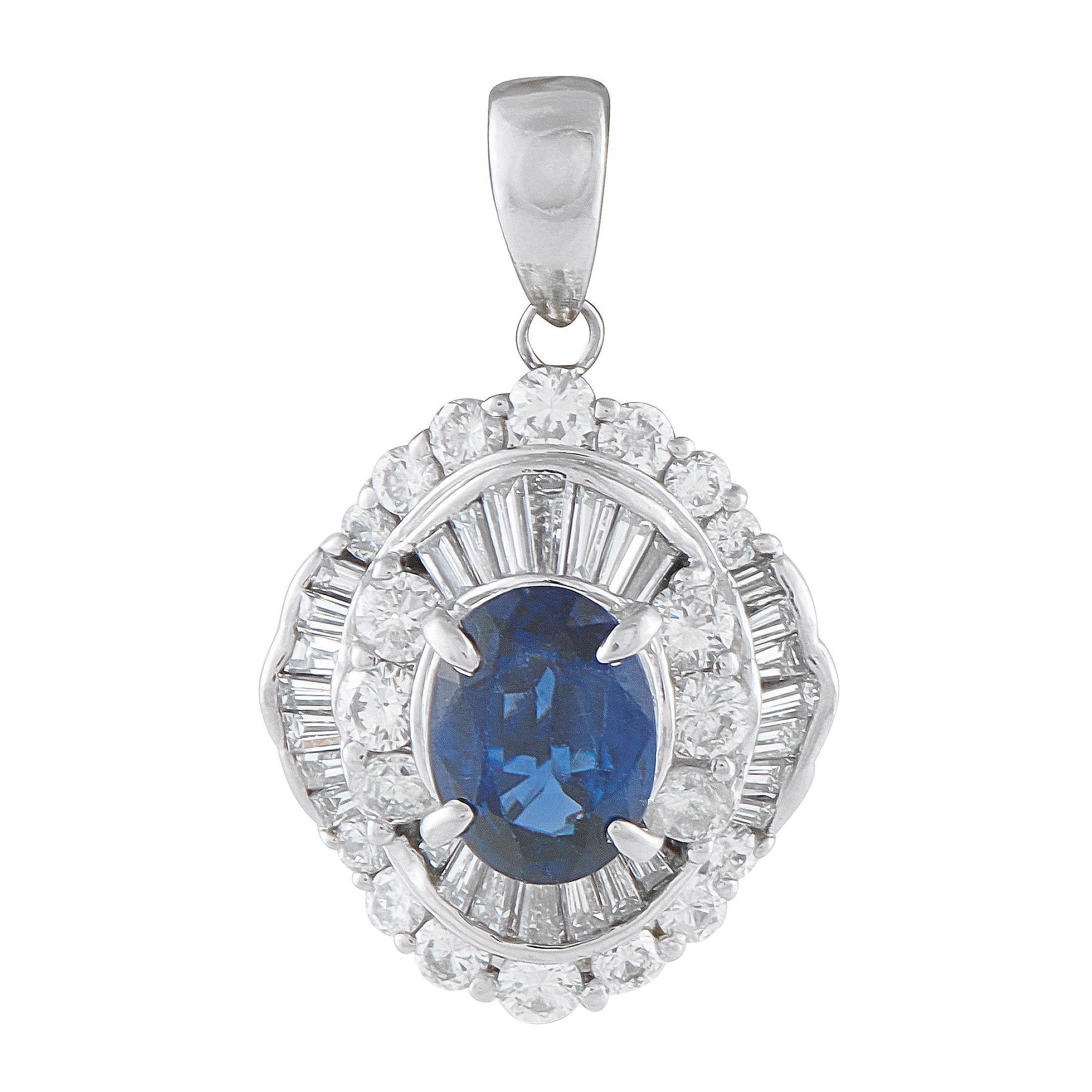Platinum Diamond and Sapphire Ballerina Pendant MF02-110125 in vendita