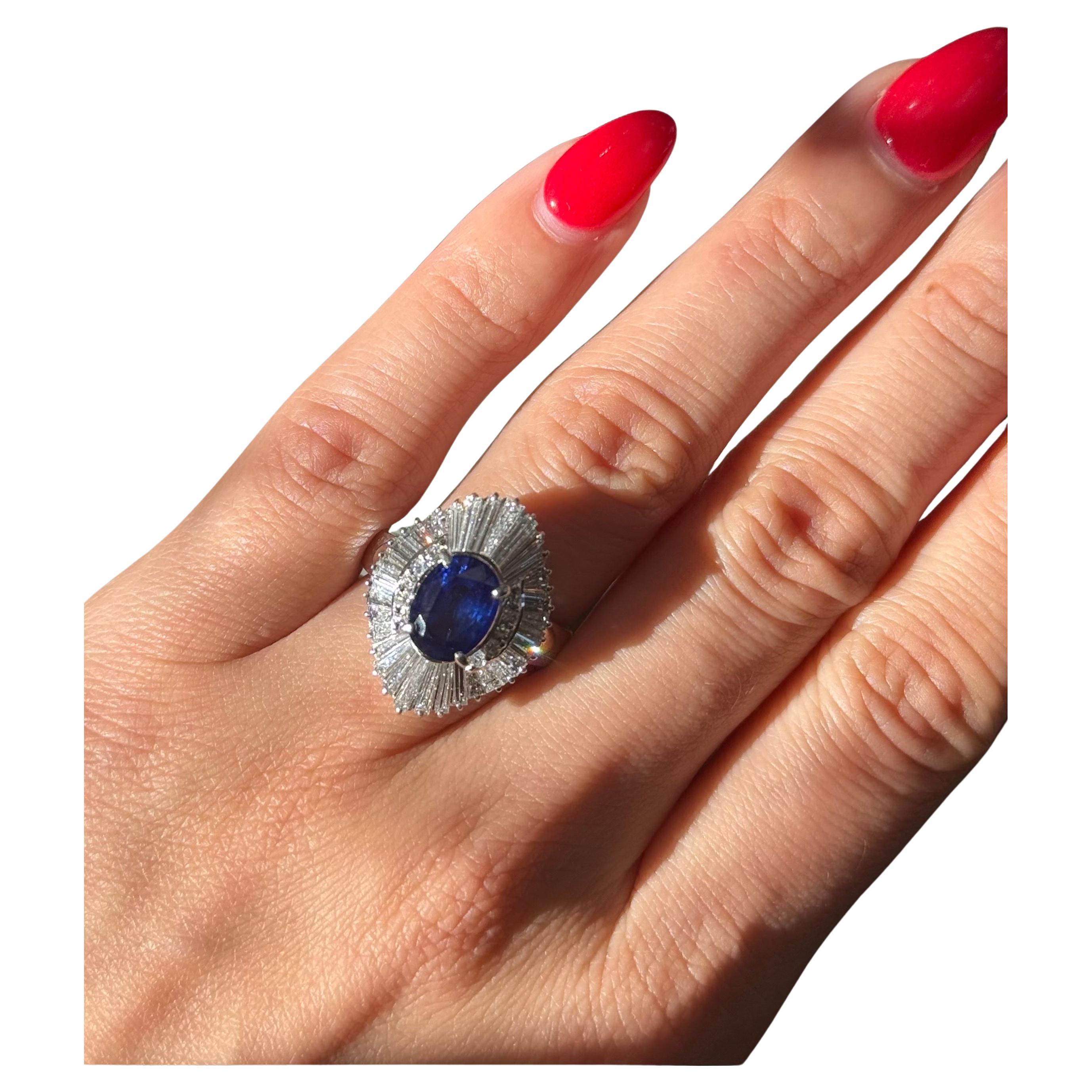 Platinum Diamond and Sapphire Ballerina Statement Ring For Sale