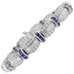 Platinum Diamond and Sapphire Bracelet