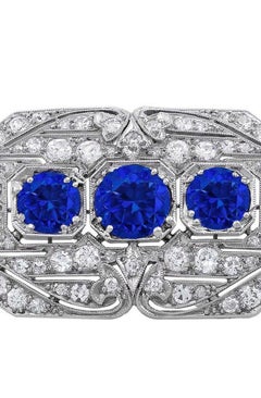 Platinum Diamond and Sapphire Brooch