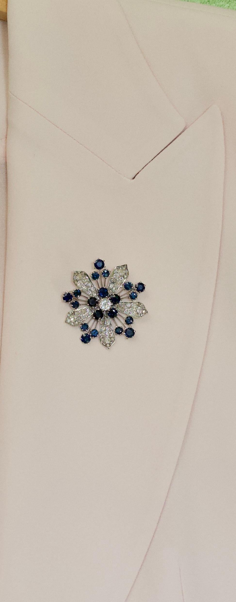 Platinum Diamond and Sapphire Brooch, Necklace circa 1920s 6.85 Carat 5