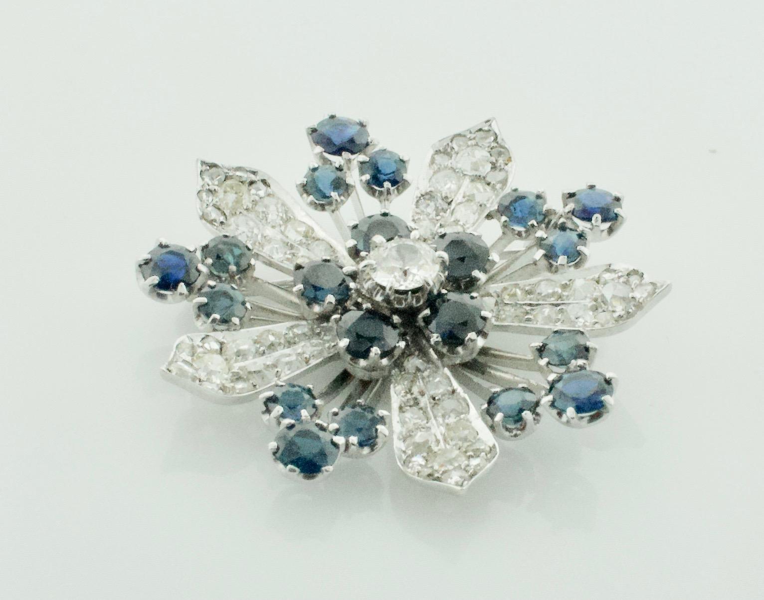 Platinum Diamond and Sapphire Brooch, Necklace circa 1920s 6.85 Carat In Excellent Condition In Wailea, HI