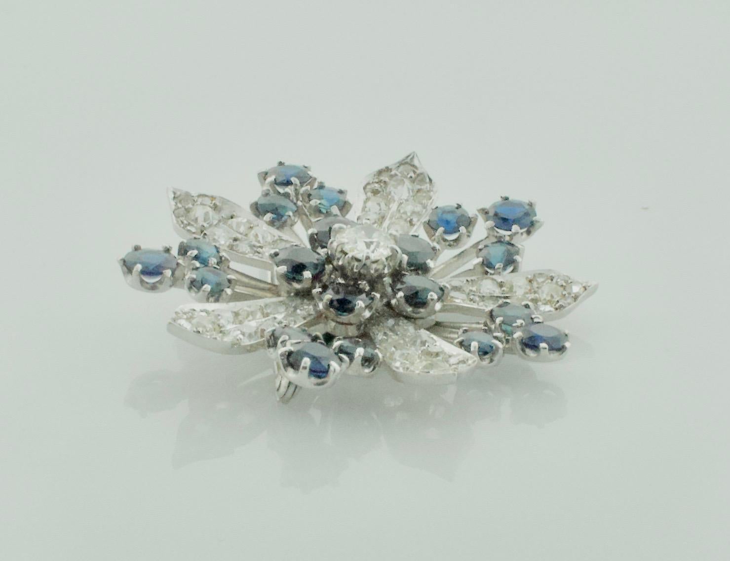 Women's or Men's Platinum Diamond and Sapphire Brooch, Necklace circa 1920s 6.85 Carat