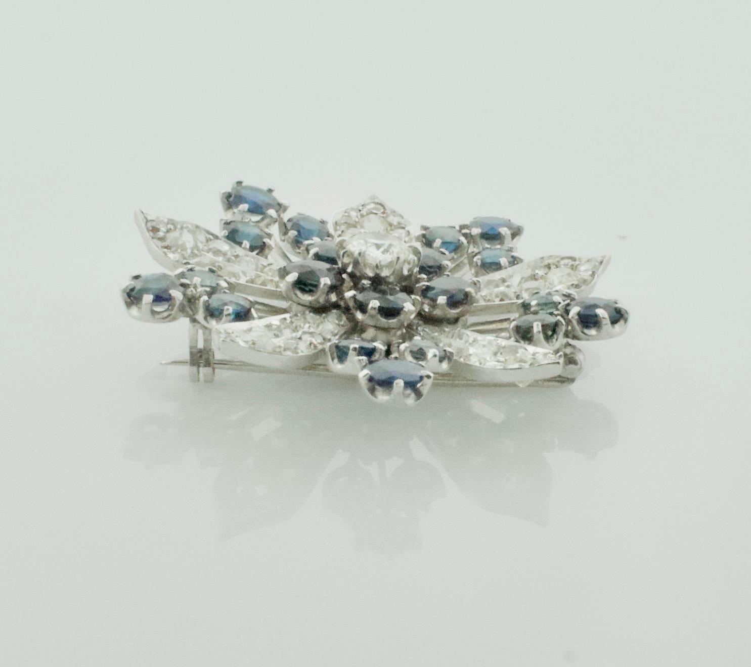 Platinum Diamond and Sapphire Brooch, Necklace circa 1920s 6.85 Carat 1