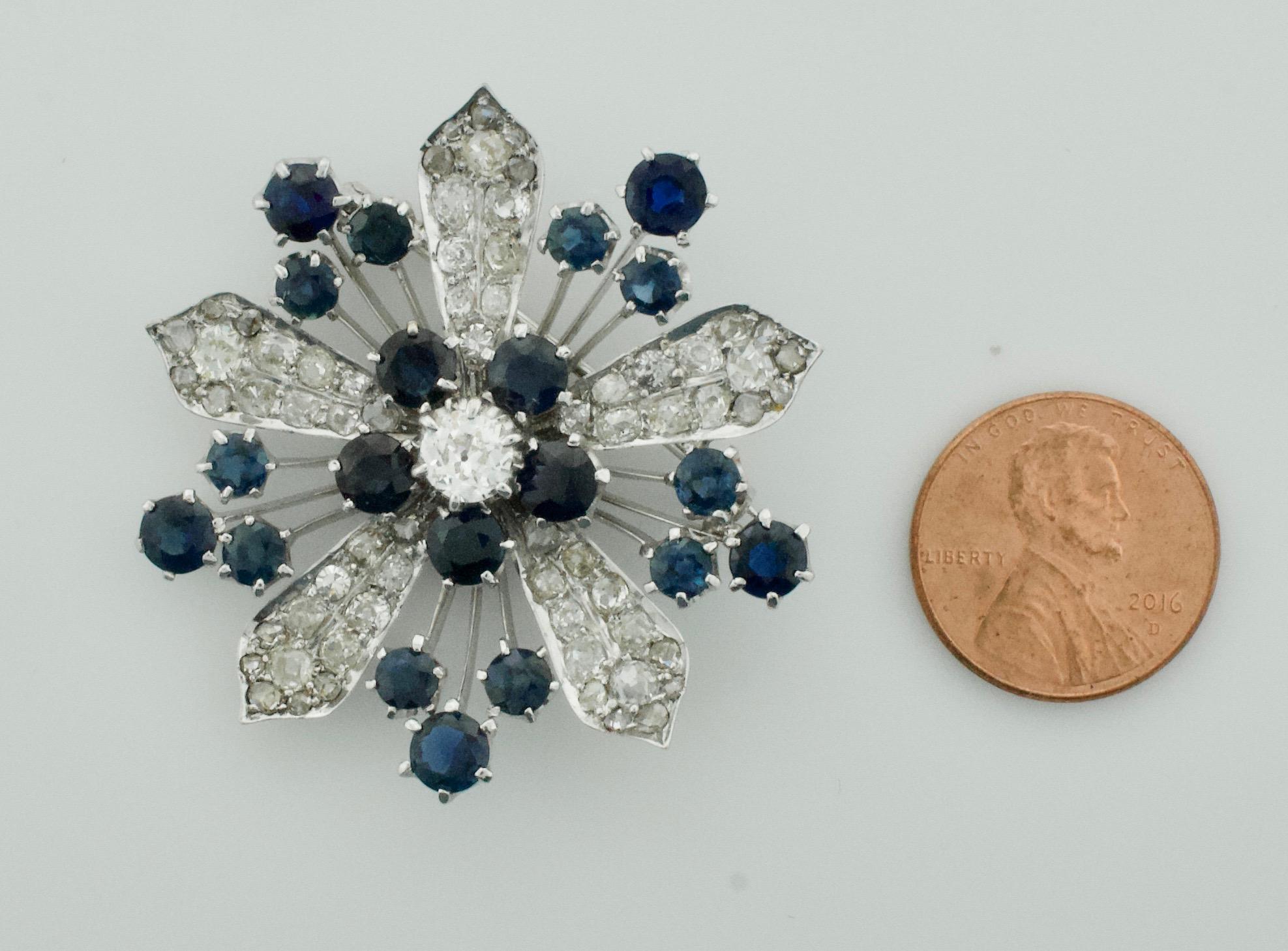 Platinum Diamond and Sapphire Brooch, Necklace circa 1920s 6.85 Carat 3