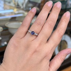Platinum Diamond and Sapphire Cabochon Mid Century Ring