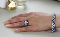 Art Deco Style Diamond and Sapphire Cocktail Ring, in Platinum
