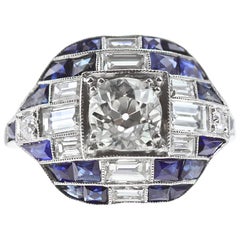 Art Deco Style Diamond and Sapphire Cocktail Ring, in Platinum  