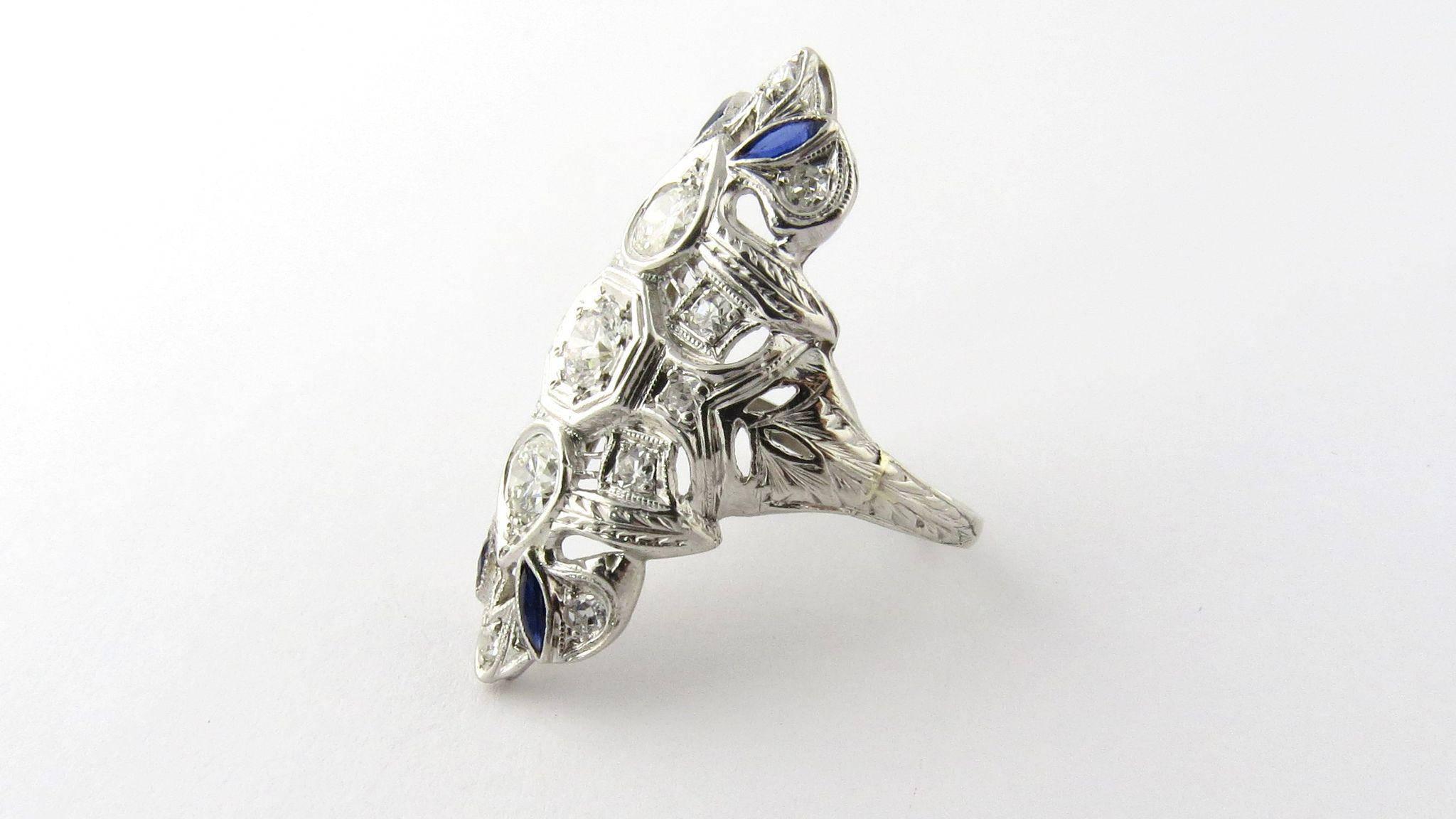 Platinum Diamond and Sapphire Dinner Ring In Excellent Condition In Washington Depot, CT