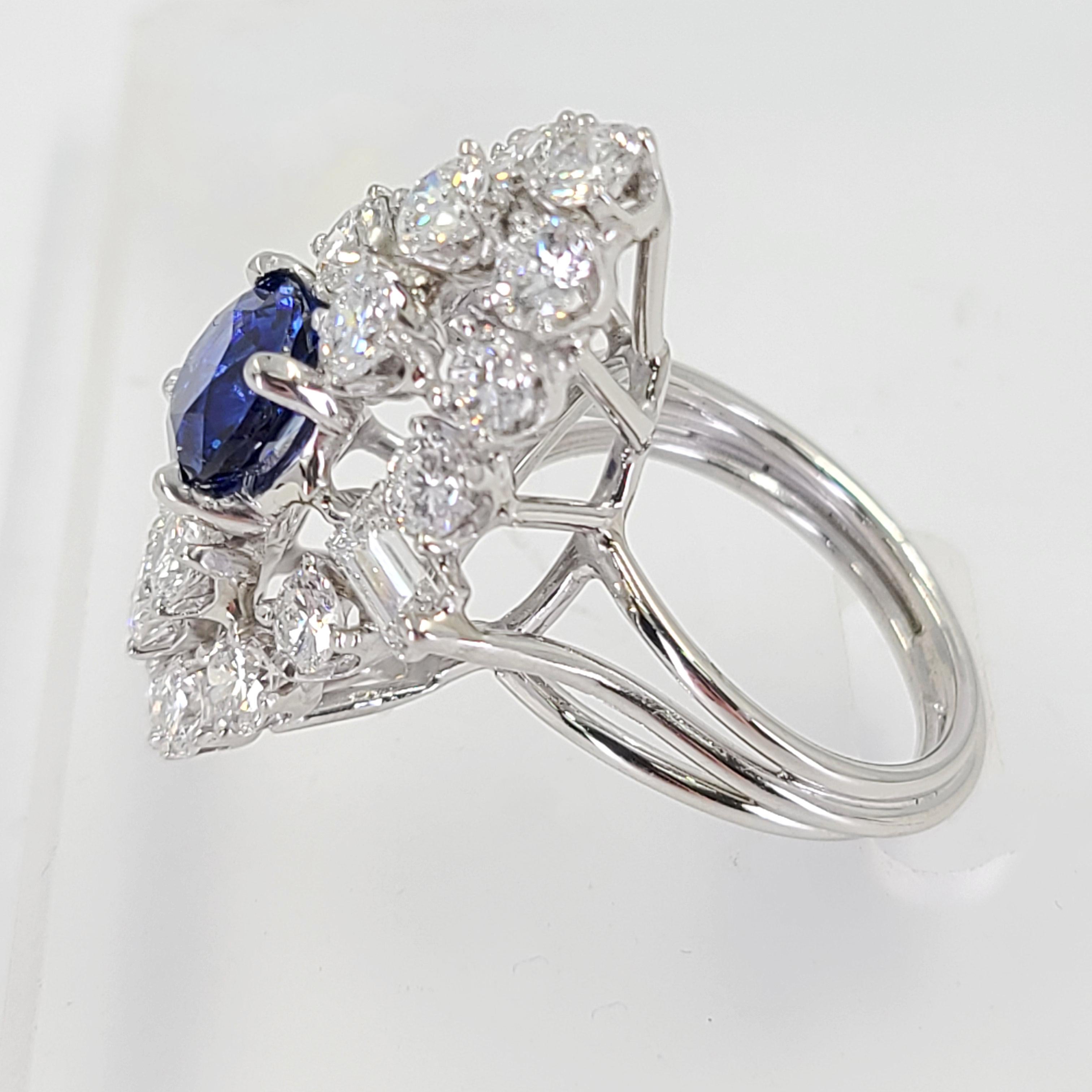 Round Cut Platinum Diamond and Sapphire Dinner Ring For Sale