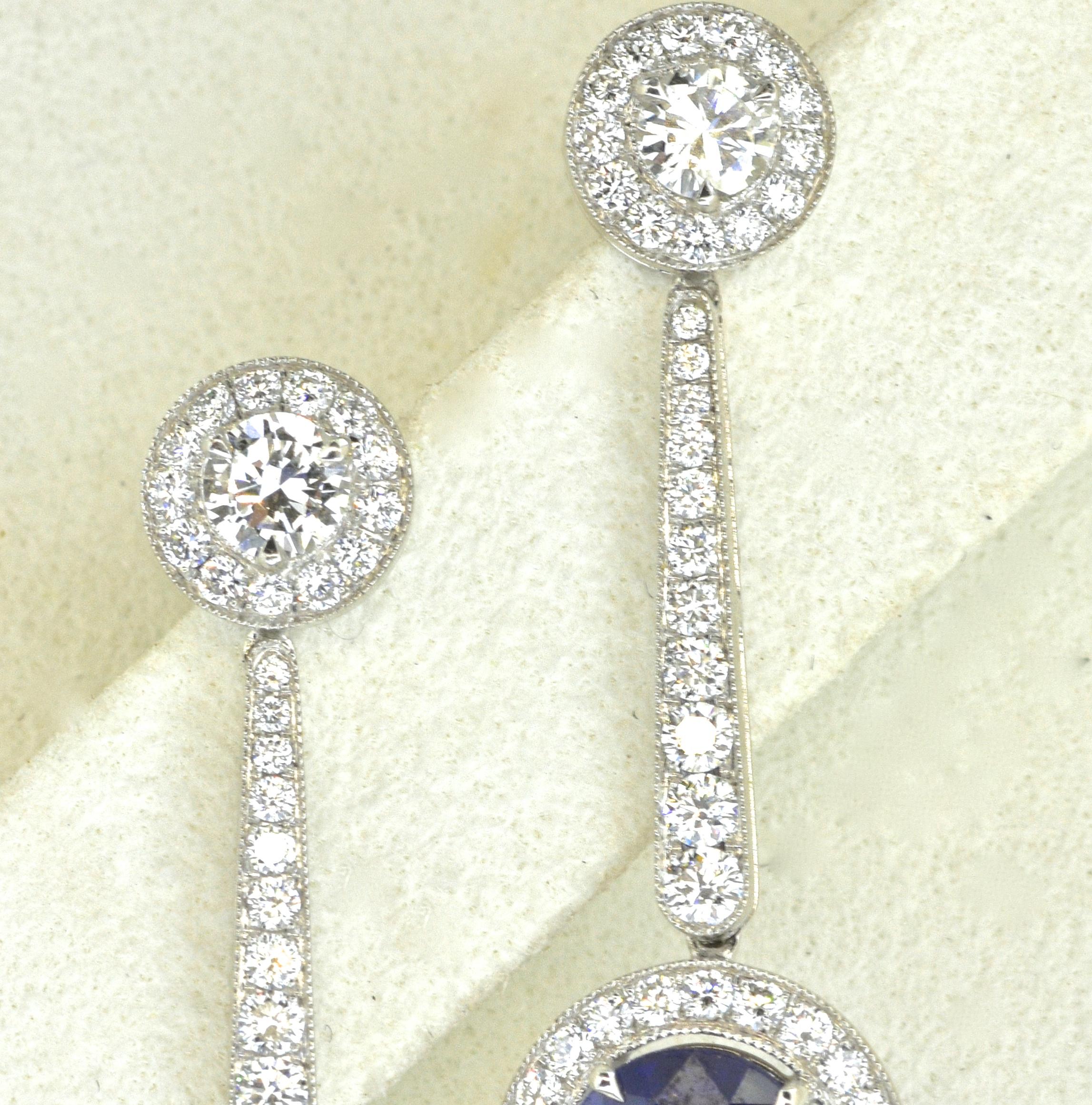 Platinum, Diamond and Sapphire Earrings by Pierre/Famille, Inc. In New Condition In Aspen, CO