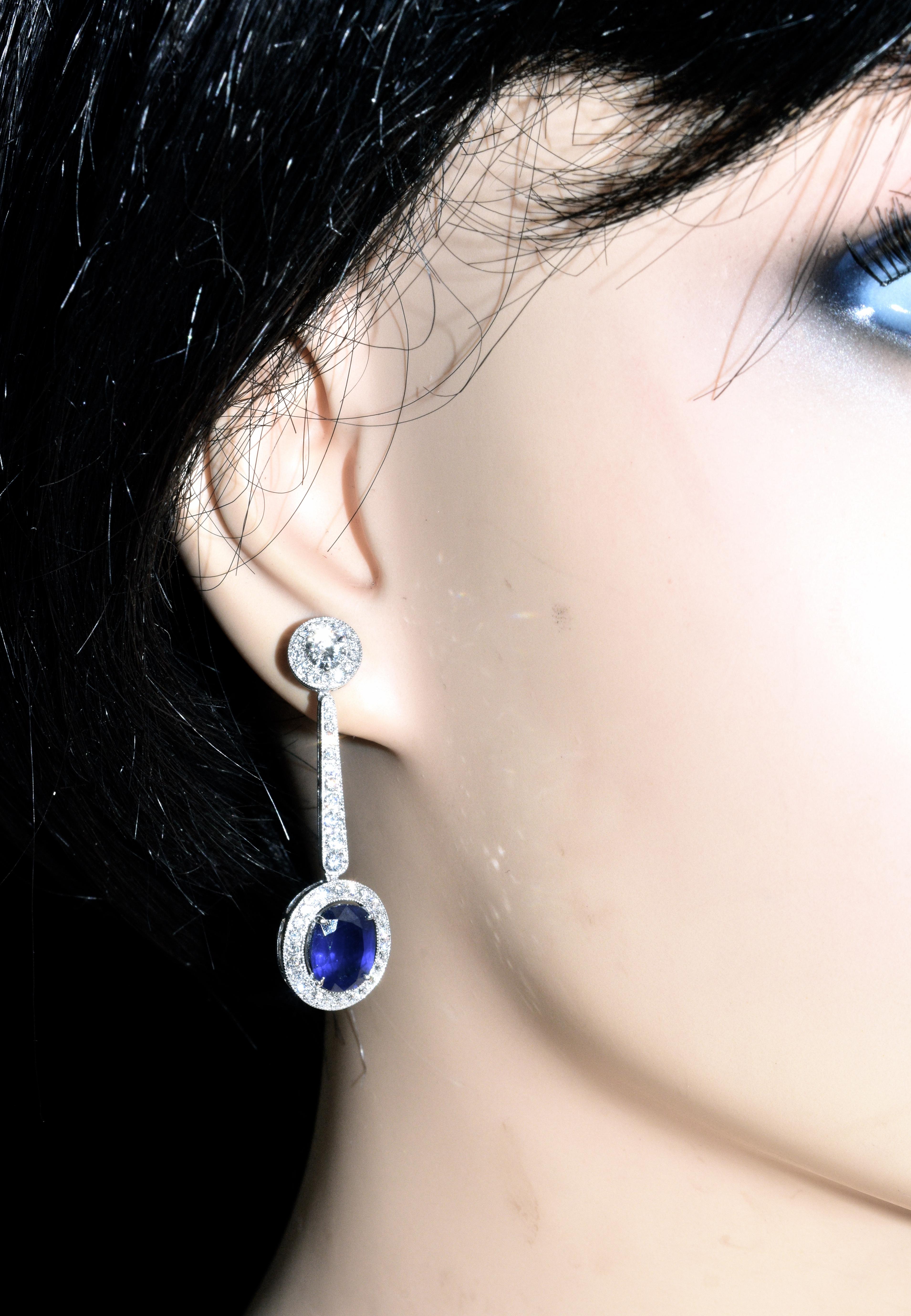 Contemporary Platinum, Diamond and Sapphire Earrings by Pierre/Famille, Inc.