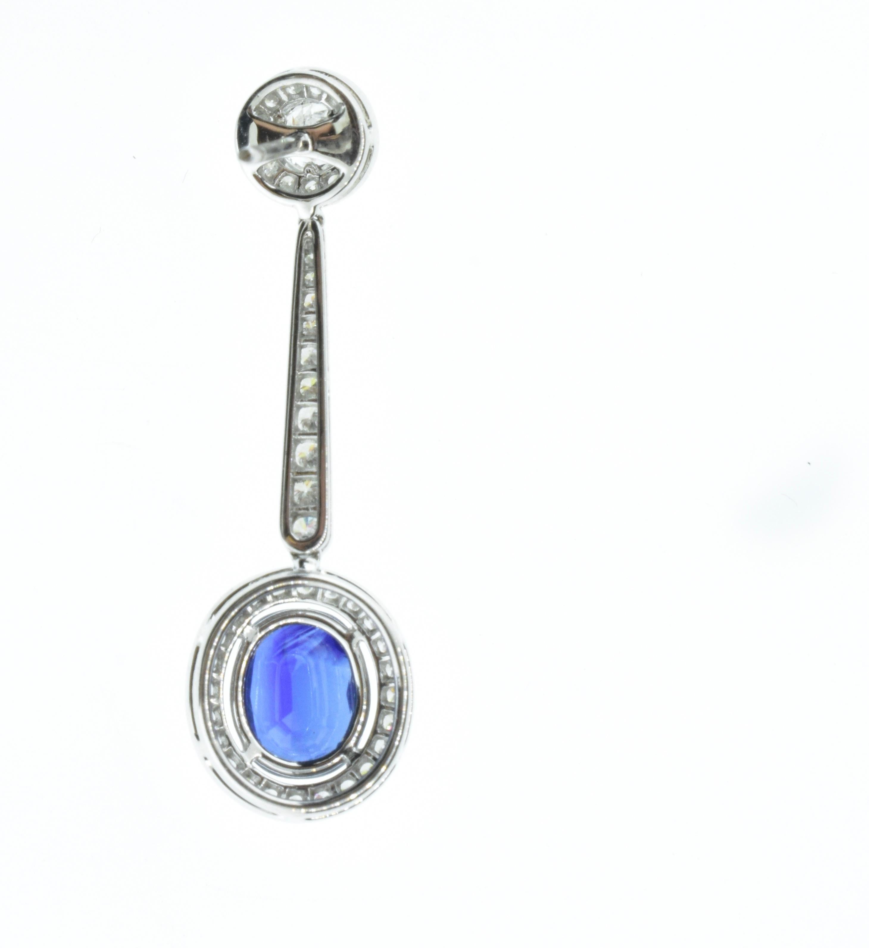 Brilliant Cut Platinum, Diamond and Sapphire Earrings by Pierre/Famille, Inc.