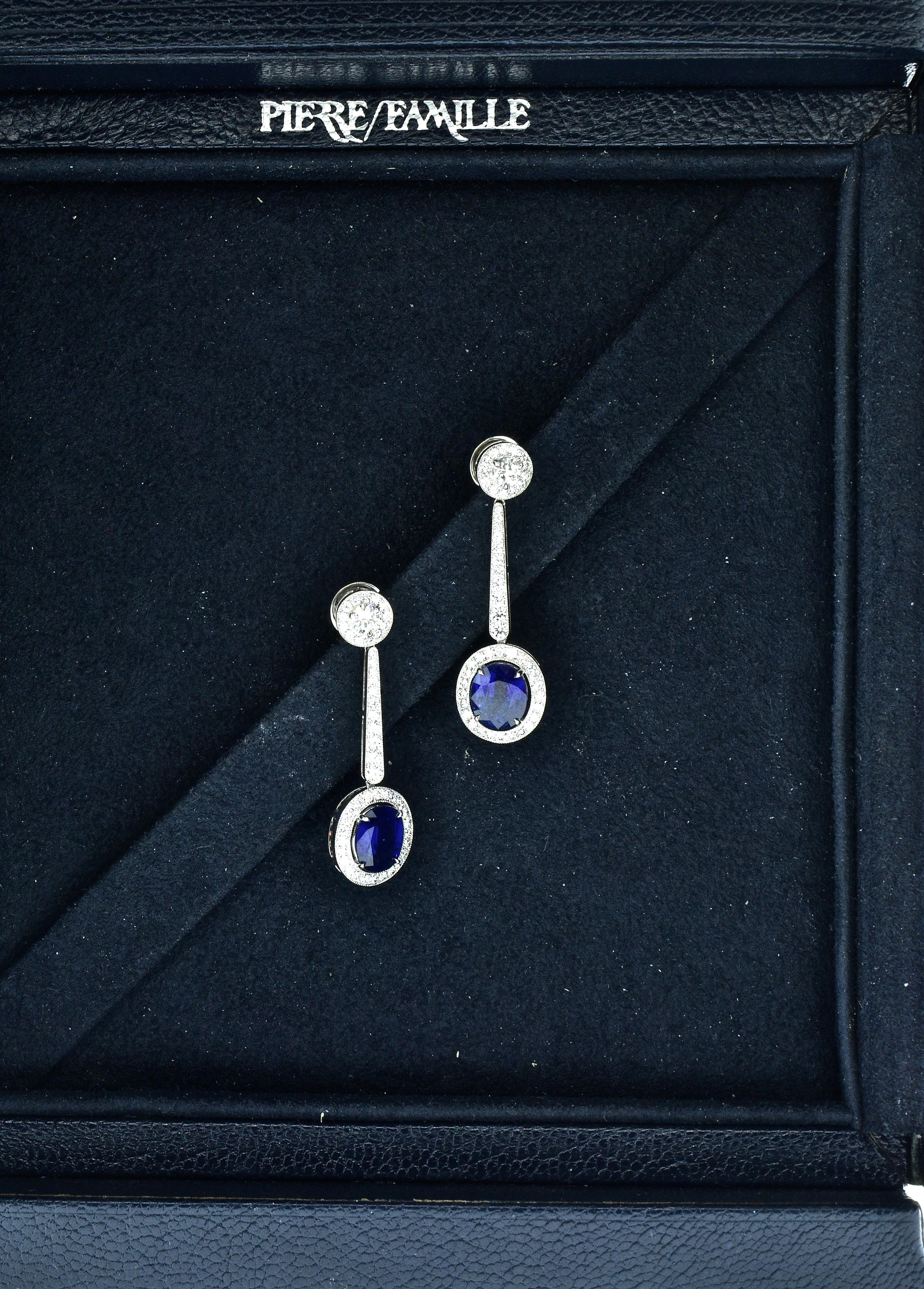 Women's or Men's Platinum, Diamond and Sapphire Earrings by Pierre/Famille, Inc.
