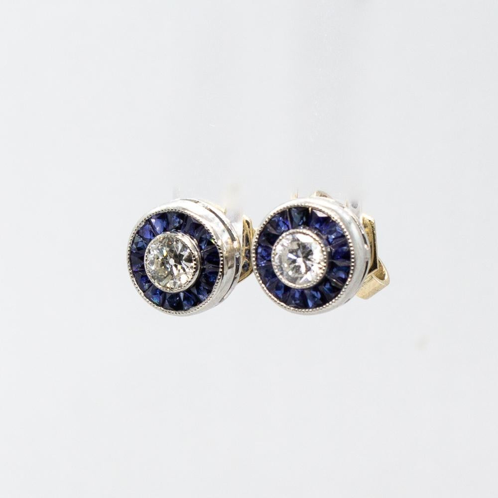 Art Deco Platinum Diamond and Sapphire Earrings
