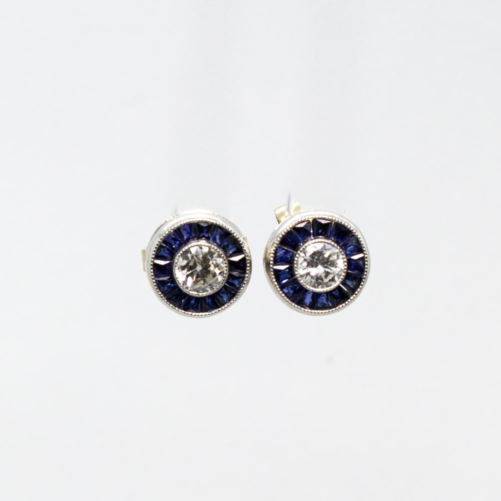 Old Mine Cut Platinum Diamond and Sapphire Earrings