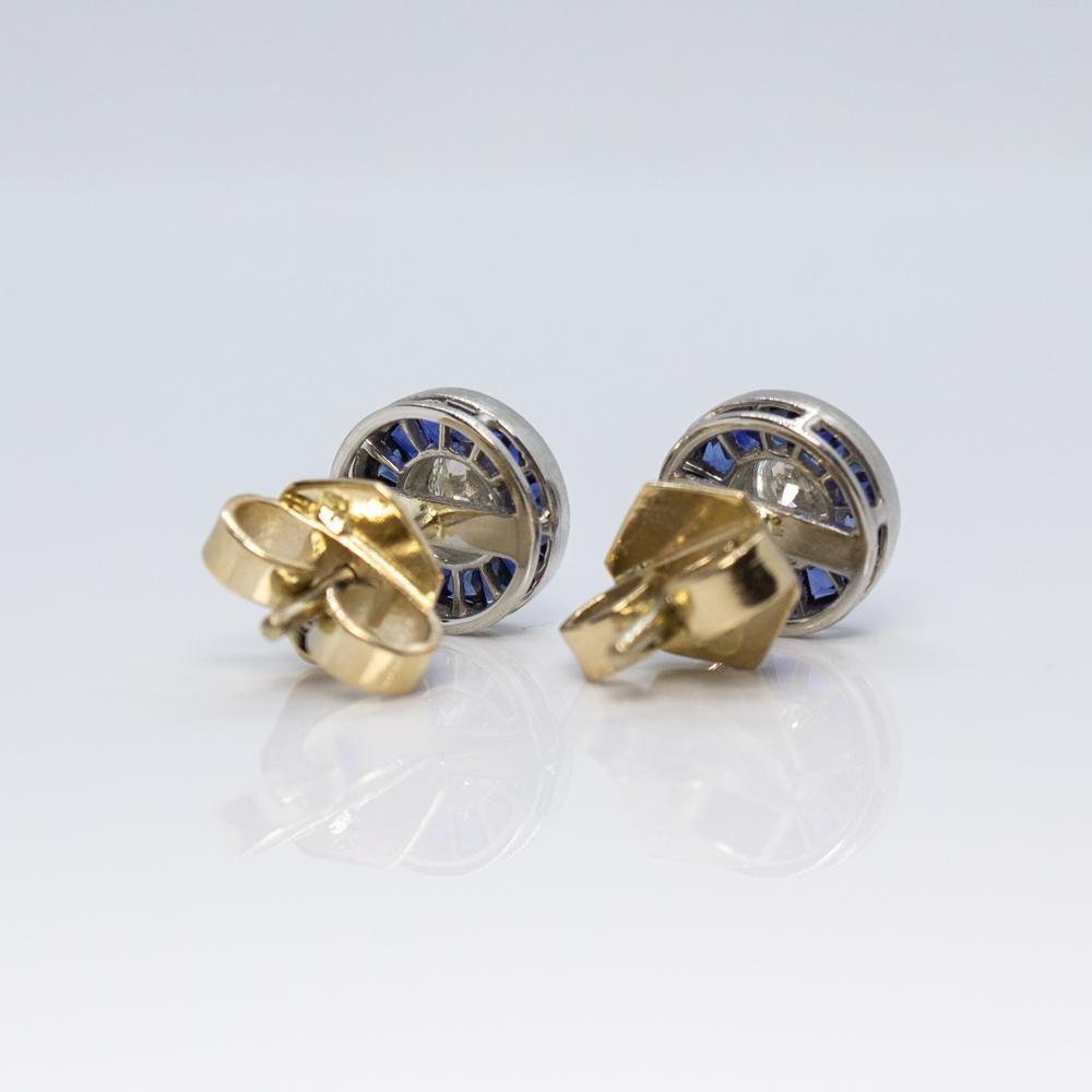 Platinum Diamond and Sapphire Earrings In Excellent Condition In Miami, FL