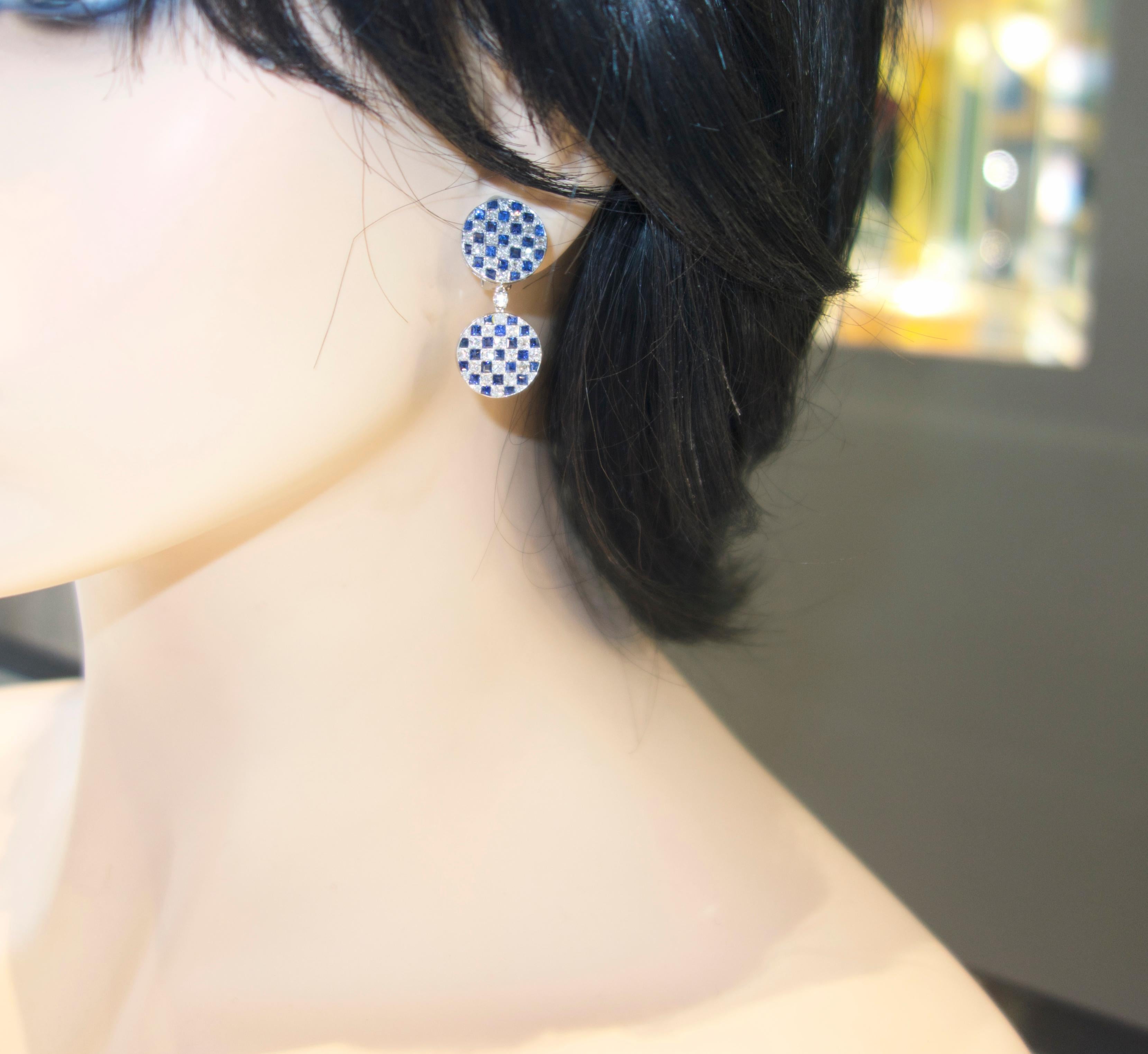 Women's or Men's Platinum, Diamond and Sapphire Earrings