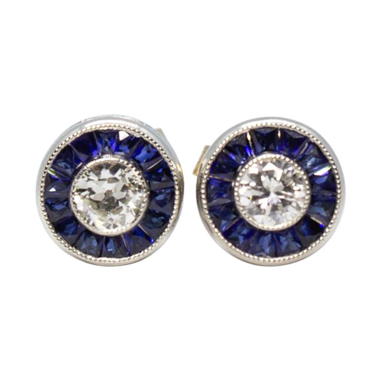 Platinum Diamond and Sapphire Earrings