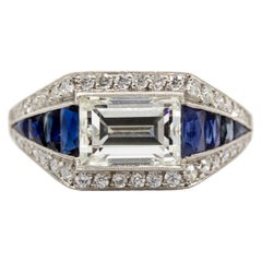 Antique Platinum Diamond and Sapphire Engagement Ring