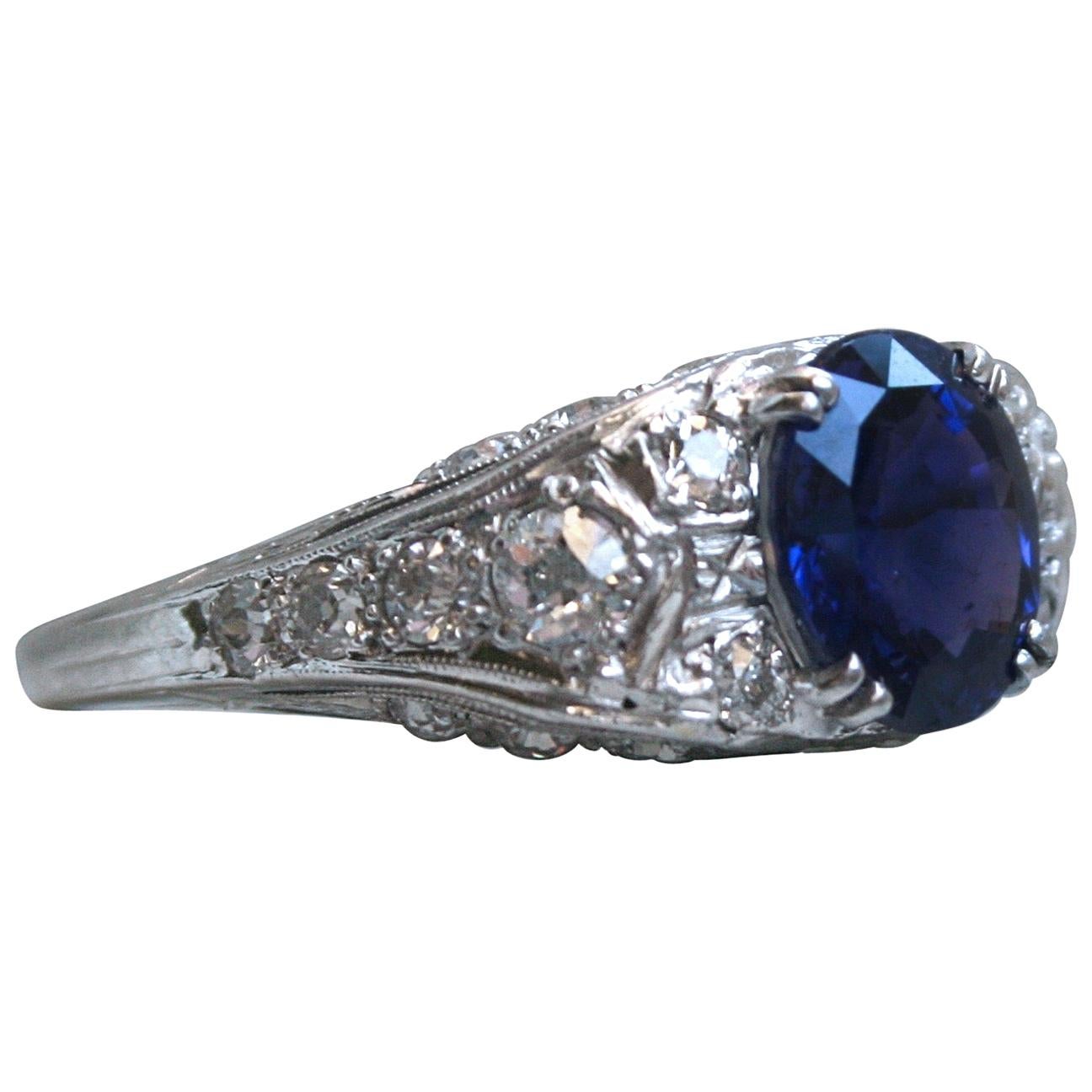 Platinum Diamond and Sapphire Engagement Ring with AGL Certificate, 4.50 Carat