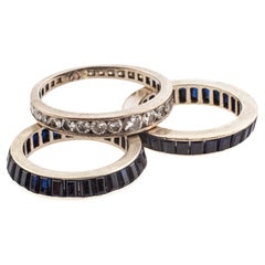 Platinum Diamond and Sapphire Eternity Band Rings