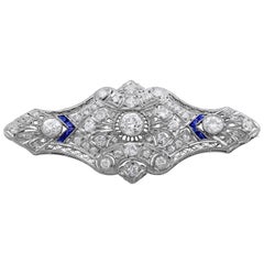 Platinum Diamond and Sapphire Filigree Brooch