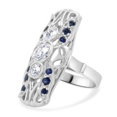 Platinum Diamond and Sapphire Full Finger Ring