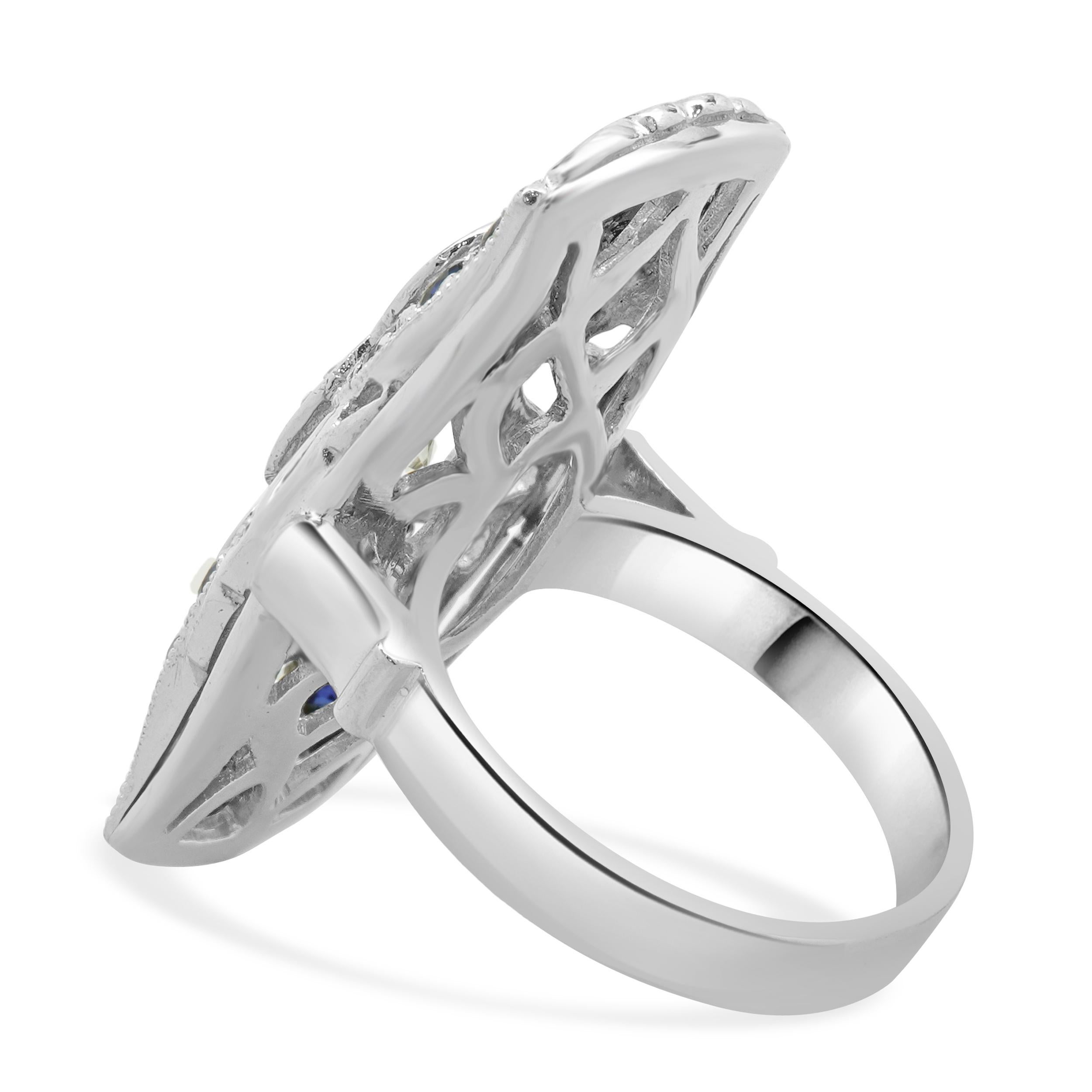 Round Cut Platinum Diamond and Sapphire Full Finger Ring For Sale