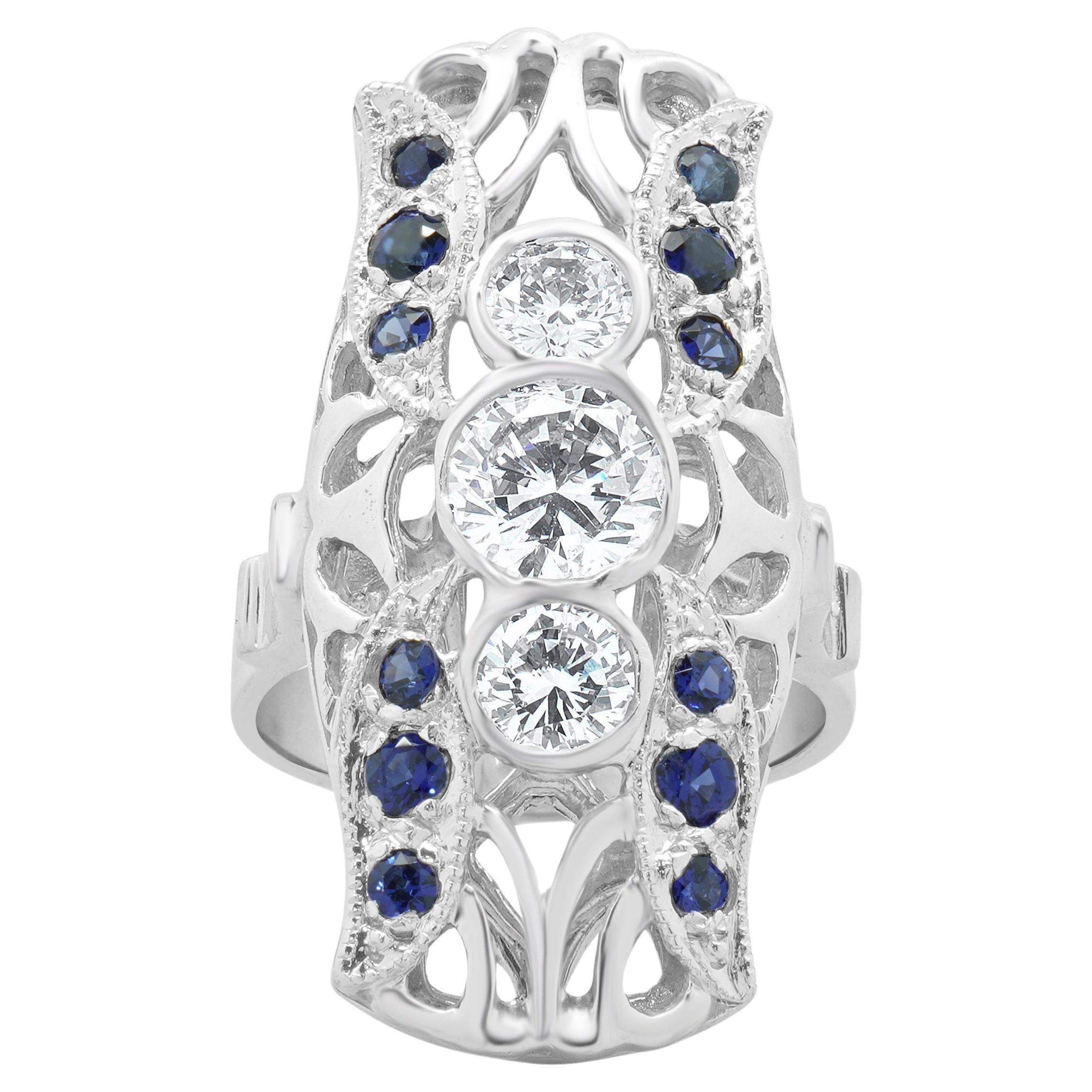 Platinum Diamond and Sapphire Full Finger Ring For Sale