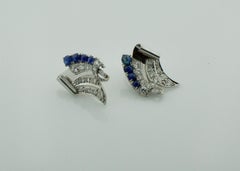 Timeless Elegance: Platinum Diamond & Sapphire Handmade Earrings – Circa 1950s
