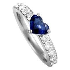 Platinum Diamond and Sapphire Heart Ring