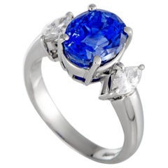 Platinum Diamond and Sapphire Oval Ring