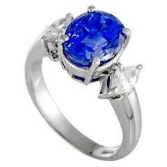 Platinum Diamond and Sapphire Oval Ring